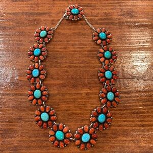 Vintage Federico Jimenez Coral & Turquoise Flower Necklace